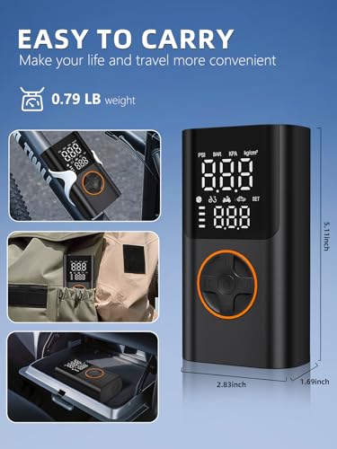 Image of Tire Inflator Portable Air Compressor, Bike Pump with Gauge and USB Charging Output, 150PSI Fast Inflation Portable Tire Inflator for Car Bicycles Motorcycles Scooter Balls