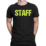 NYC FACTORY Offizielles Neon Staff T-Shirt vorne und hinten Druck Herren Event Shirt gelb Tee - Schwarz - 3X-Groß