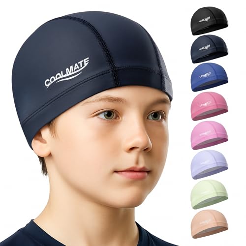 COOLMATE Fabric Swim Cap for Kids Lap Swimming Lightweight Legend Ink S