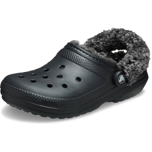 Crocs Zuecos clásicos unisex con forro polar para adultos, pantuflas peludas para mujeres y hombres, Negro, 8 Women/6 Men