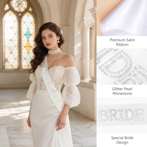 Accessoires de mariée EVJF comprenant écharpe en perles voile blanc brodé et couronne