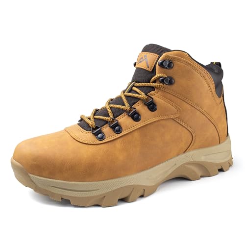 CC-Los Men's Waterproof Hiking Boots Mid-top Boots Lightweight Non-slip High-Tracton Grip Wheat Size 11