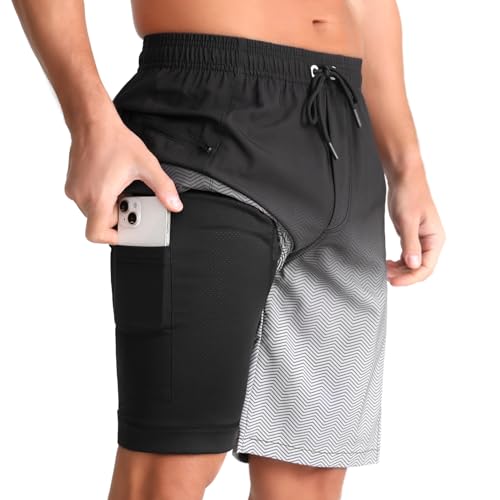 zeetoo Mens Swim Trunks with Compression Liner 9" Inseam Quick Dry Swim Shorts with Zipper Pockets Bathing Suit2