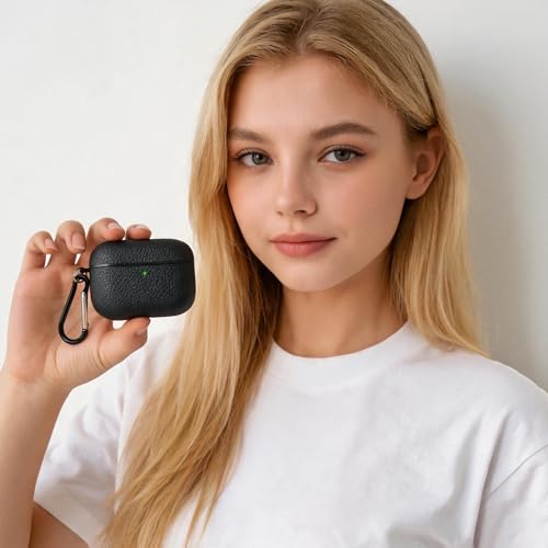 Image of for Leather AirPods Pro 3 Case 2025|Cute Hard Air Pods Pro 3 Case (Model A2700 /A2931)|with Keychain|Retro Airpod 3 Pro Cases for Man Women(Black)