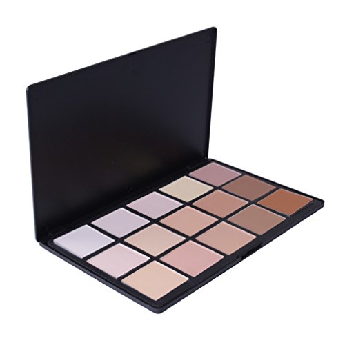 Pure Vie Professional 15 Colours Large Face Press Powder Foundation-Sleek Makeup Contour Palette Highlighting Concealing Bronzer Set - Minimizes Pores & Perfects Skin, Sets Makeup, Long-lasting