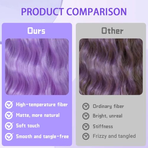 Image of Pastel Purple Wavy Bob Wig for Women, Short Shoulder Length Synthetic Wig with Bangs, Natural Looking Lightweight Hairpiece for Daily Wear & Cosplay Costume Party