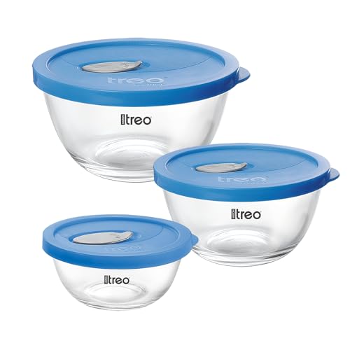 Image of Treo by Milton Mixing Glass Bowl with Flexi Lid Set of 3, 500 ml /1000 ml /1500 ml, Transparent - Air Vent | Serving Snacks | Salad| Kitchen Container | Microwave Safe | Dishwasher Safe | Food Safe