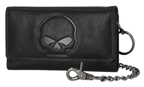 Harley-Davidson Men's Skull Embossed Trucker Biker Chain Leather Wallet, Black2