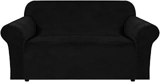 E EBETA 2 Places Housses de canapé Élastique Housses de Coussin, Revêtement de Canapé Velours Housses de canapé (Noir, 2 Place pour canapé Longueur 145-185 cm)