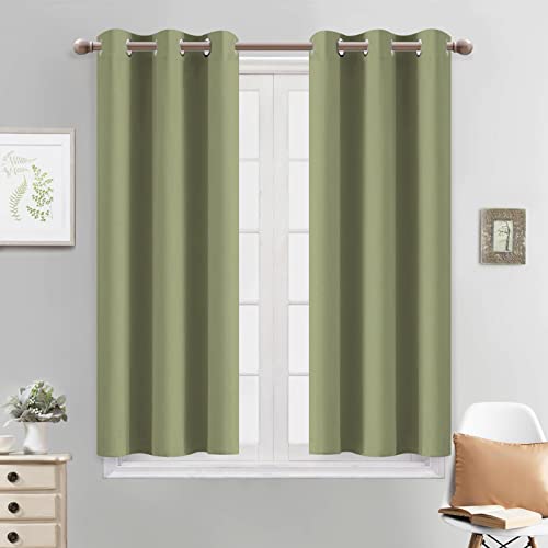 Yakamok Light Blocking Window Blackout Curtains Thermal Insulated Room Darkening Drapes for Bedroom,Solid Grommet Top Window Panels, 38x45 Inch, Sage Green, 2 Panels