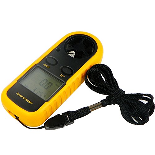 BSITFOW Mini Anemometer Air Wind Speed Gauge Digital LCD CFM/CMM Thermo Anemometer Thermometer Wind Speed Temperature Meter YELLOW