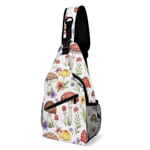 Multipurpose Shoulder Sling Mushrooms Women Men Unisex, Durable Polyester Daypack Gym Running Shopping Daily Use