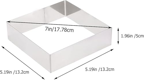 Miniatura 9 de KESYOO Anillo cuadrado de molde de mousse de 7 pulgadas, cuadrado, antiadherente, acero inoxidable, sin costuras, suministros para hornear pasteles