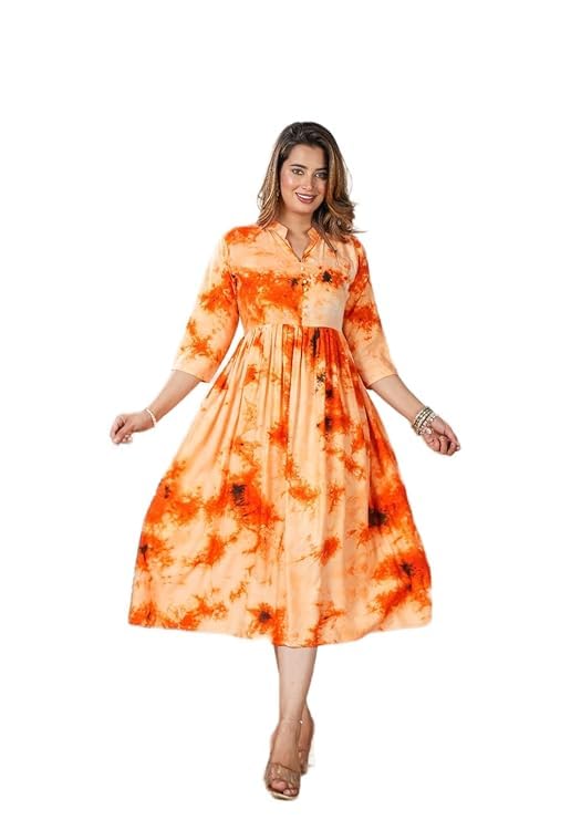 Women’s Fit & Flare Midi Length Dress Made with Soft Rayon Fabric – Stylish One Piece Outfit for Casual, Office, Daily-image-41