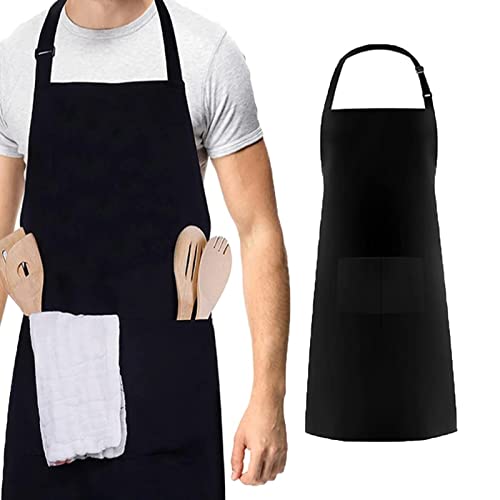 TMRBBesty Chef Delantal,Delantal Cocina impermeables con 2 Bolsillos Negro,delantal de Cocina Ajustables,Para Jardín,Cafetería,Restaurante,cocina,Hombres y Mujeres