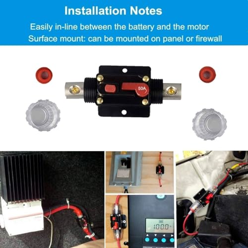 Greluma 2 Stück 50A-Inline-Leistungsschalter-Reset-Sicherung,12V-24V-DC-Reset-Sicherungshalter 50A mit manuellem Reset für den Schutz von Kfz-Marineboot-Audiosystemen