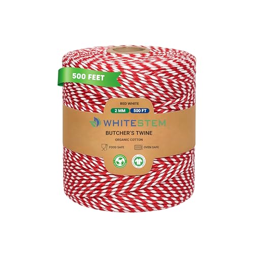 WHITESTEM Red & White Twine 500ft - 12 PLY Strong Cotton String for Gift Wrapping Baking Crafts Butchering Holiday Dcor DIY Projects Packaging & Pastry Boxes - Pack of 1
