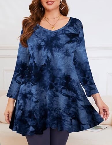 Image of LARACE Tunics 3 /4 Sleeve Plus Size Tops for Women V Neck Loose Fit Flowy Clothing for Leggings