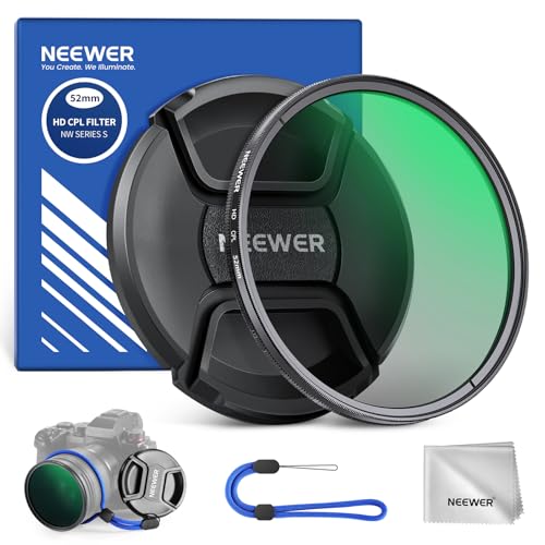 NEEWER 52mm Filtro CPL con Tapa Lente, Filtro Polarizador Circular Ultradelgado Multirresistente con Nanorrecubrimiento con Vidrio Optico HD para Lente Cámara, Reduce Reflejo y Deslumbramiento