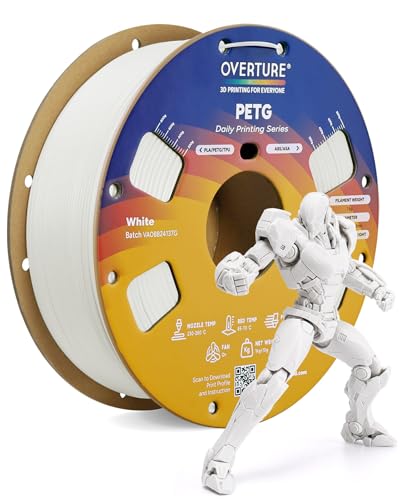 Image of OVERTURE PETG Filament 1.75mm, High Speed 3D Printer Filament, Neatly Wound & Clog-Free, 1kg Spool (2.2lbs) Rapid PETG, Dimensional Accuracy + /- 0.02mm, Fit Most FDM Printers (White)