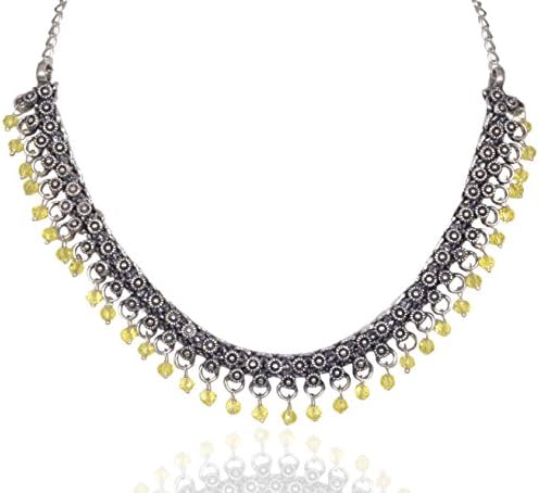 Sansar India Oxidized Silver Plated Beads Choker Indian Necklace Jewelry for Girls and Women