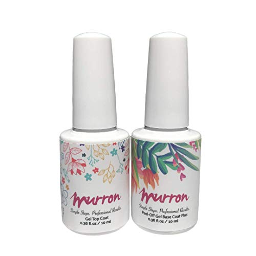 Peel Off Gel Base Coat Plus + No Wipe Gel Top Coat 2x10ml UV LED Light Non Toxic Vegan Cruelty Free New Upgraded Formula Long-Lasting Shiny Finish For Home DIY And Nail Salon