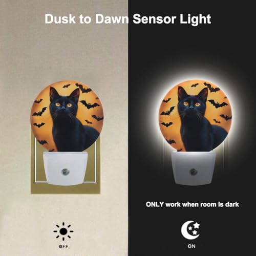 Image of EKOBLA Black Cat Night Light, Cool Halloween Animal Night Lights Plug Into Wall with Dusk to Dawn Sensor for Gifts and Home Decor