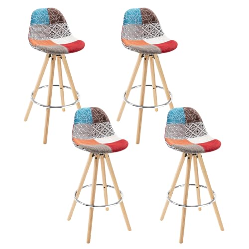 WOLTU Lot de 4 Tabouret de Bar en Lin siège Tabouret de Cuisine avec Repose-Pied, Patchwork Multicolore, BH45mf-4
