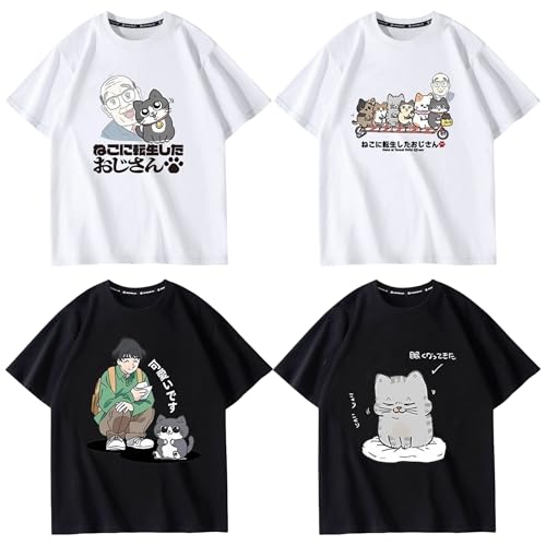 [Yasakue] ねこに転生したおじさんtシャツ 萌えキャラクター 夏服 半袖 綿 柔らかい 吸汗速乾 通気 吸汗 カジュアル かわいい 春 夏 通勤 通学 コスプレ衣装 萌えグッズ 男女兼用 可愛い 萌えアニメ (ブラック2,3XL) [並行輸入品]のサムネイル