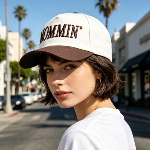 Image of Women's Mommin Trucker Hat - Vintage Two-Tone Ponytail Baseball Cap, Embroidered Adjustable Hat, Great Gift for Mom & Women