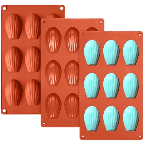 3PCS Madeleines Baking Tray Silicone Madeleine Moulds Madeline Tins for Baking Madeleine Trays Silicone Shell-Shaped Moulds for Madeleines Biscuits Chocolate Candy Pudding