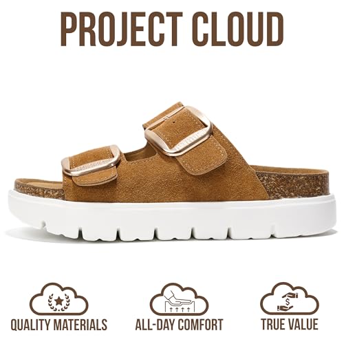 Image of Project Cloud 100% Genuine Leather Platform Sandals Women Footwear - Wedge Chunky Slides for Women 2026 with Memory Foam Insole & Cork Footbed Womens Sandals (GreeceChunky)
