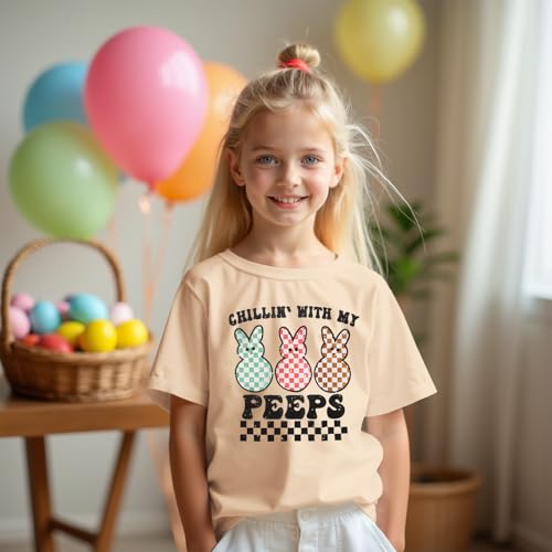 CM C&M WODRO Boy Girl Easter Bunny T-Shirt Chillin' with My Peeps Shirt Short Sleeve Kid Funny Happy Easter Graphic Tees Tops3