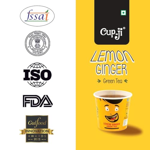 Image of Cup-Ji Lemon Ginger Green Tea | Rich in Vitamin C, Boosts Metabolism with Ginger & Mint | Non-Bitter, Tasty Whole Leaf Green Tea | Support Hair & Skin |10 Cups with Each Cup Size 210 ml | Pack of 2