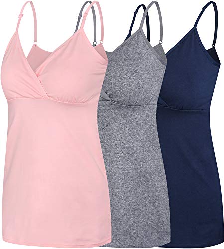 Image of SUIEK Cotton Maternity Nursing Tank Tops Breastfeeding Cami Sleep Shirt