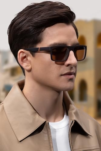 CARFIA Grid Temple Polarized Sunglasses for Men UV Protection Sturdy TR90 Frame Cool Square Sun Glasses3