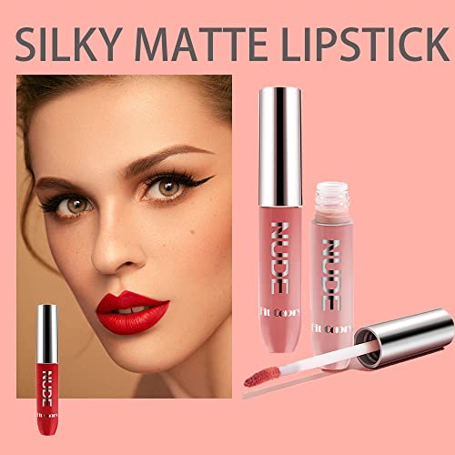 Dulele 6Pcs Matte Smooth Liquid Lipstick Set, Pigmented Velvet Lip Gloss, Non-Stick Cup Dark Red Nude Color Lip Stain Makeup Gift Set For Girls And Women #TOP3
