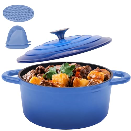 CookNexa 6QT Enameled Cast Iron Dutch Oven with Lid & Silicone Accessories, Round Dutch Oven Pot with Lid-Dual Handles, Oven Safe up to 500° F or on Stovetop, Kitchen Cookware for Bread Baking, Stew (Inner Black)