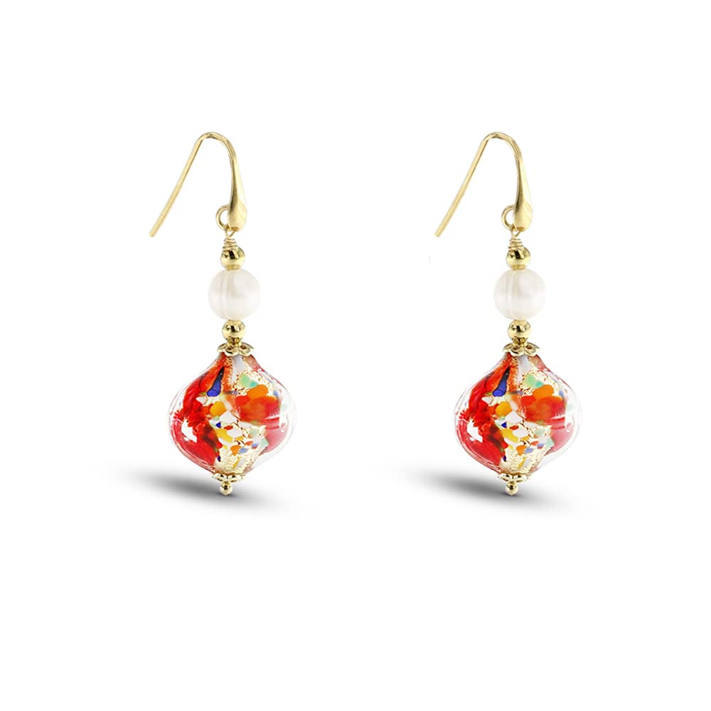 Venetiaurum - Pendientes con Colgante de Cristal Original de Murano, Perlas y Plata 925 - Joya Made In Italy Certificada