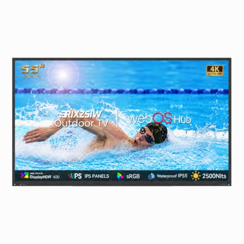 Image of 55 Inch Outdoor TV, 2500 Nits Ultra Bright 4K UHD IP55 Weatherproof Television, Anti-Glare Glass Full Sun TV, Smart TV with WebOS 25, Outside TV for Backyard, Poolside, Deck & Patio