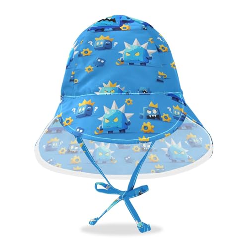 Kids Sun Hat Boy Hat Baby Girls' Sun Protection Large Brim Traveling Camping Hat Blue Cute Monster Cartoon