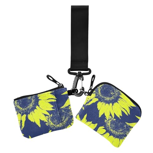 Sunflower Lime Green and Navy Blue Women's Coin Wallet Card Holder Small Portable Card Money Holder with Zipper Coin Pocket for Work Travel 2 Pcs