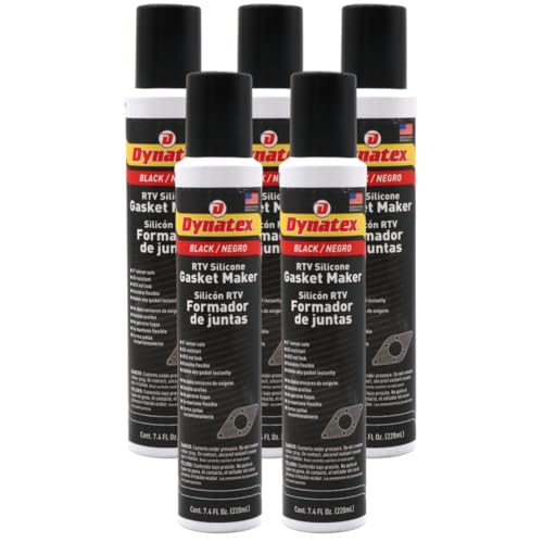 Image of Dynatex Black RTV Silicone Gasket Maker 7.4oz Automatic Can - Oxygen Sensor Safe, OEM Specs, 500F Hi-Temp, Oil /Water Resistant, Made in the USA (5-Pack)