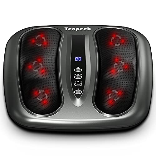 Foot Massager, Tenpeek Shiatsu Feet Machine with Heat, Built-in Infrared Heat Function and Electric Deep Kneading, Relieve Pain Stress of Foot and Back, Home and Office Use
