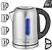 Wasserkocher Edelstahl LED mit Temperatureinstellung Premium - 2200W -Mit Farbspiel und Warmhaltefunktion, 1.7 Liter Volumen -Mit Sichtfenster, Automatische Abschlatung, 60,70,80,90,100°C
