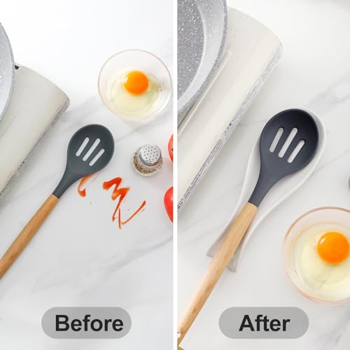 Image of Hasense Spoon Rest for Stove Top, Cooking Spoon Holder for Kitchen Counter, Porcelain Dishwasher Safe Utensil Rest for Spatula, Ladle and Tong, Modern Classic Kitchen Coffee Bar Decor, White