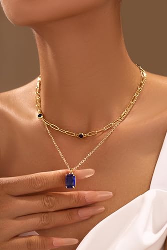 Gold Layered Pendant Necklaces for Women 14k Gold Plated Crystal Choker Necklace Paperclip Rhinestone Necklace Party Prom Jewelry3