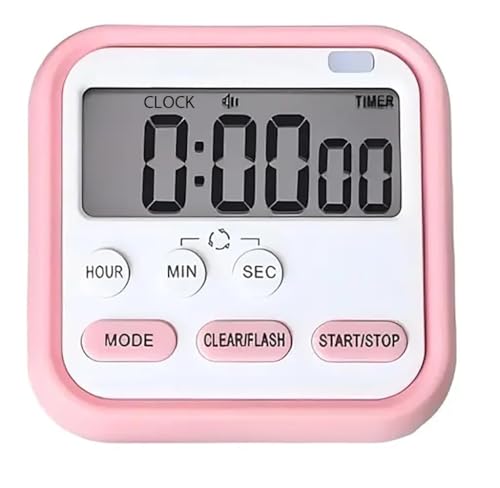 Image of Digital Kitchen Timer and Stopwatch with Large LCD Display, Loud Alarm, Retractable Stand, Green, 1 Piece (Pink)