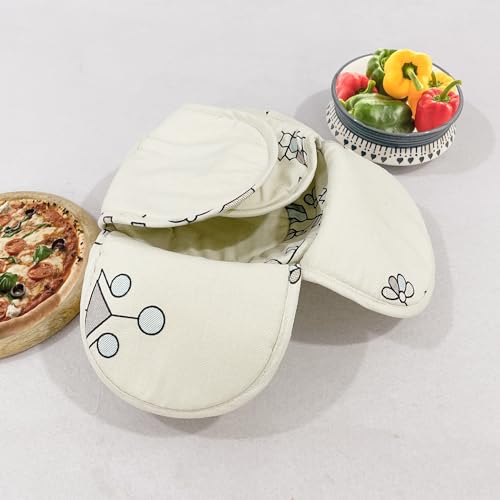 Image of Swayam 100% Cotton Cloth Roti Casserole | Hot Chapati Box | Washable Bread Basket | 22 cm Round Roti Basket | Geometric Design - Cream