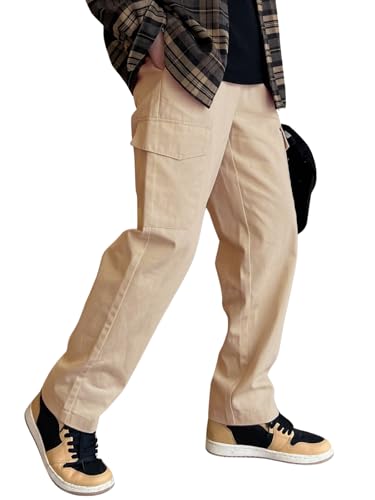 Image of GRECIILOOKS Men Loose Low-Rise Baggy Cargo Pants - Cotton Trousers with Adjustable Drawstring Waist - Casual Streetwear Utility Cargos